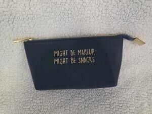 Festive Voice Small Makeup Bag Navy Blue Gold "Might Be Makeup, Might Be Snacks"
